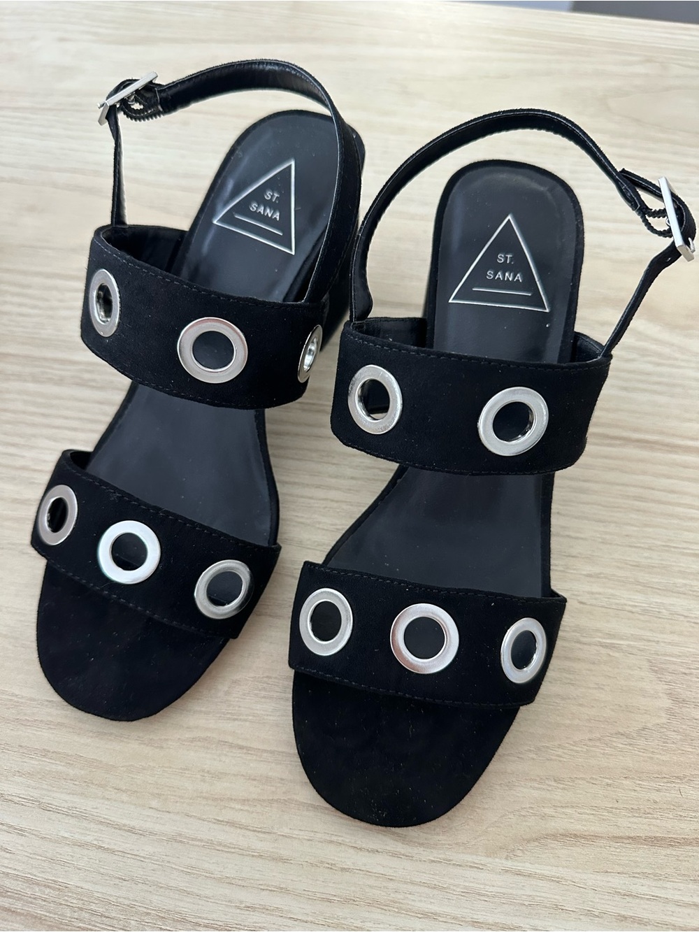 Sol Sana Black Grommet-Accent Strap Sandals